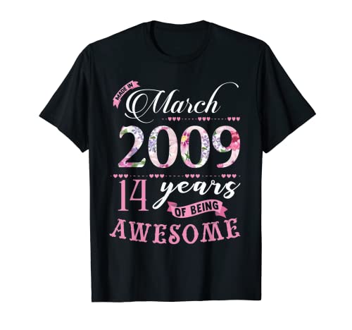Regalo floral de 14 cumpleaños para mujeres nacidas en marzo de 2009 Camiseta