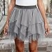 Tulle Skirts for Women 3 Layered High Low Asymmetrical Skirts Midi Length Elastic Waist Skirt Mesh Tutu Skirt Gray