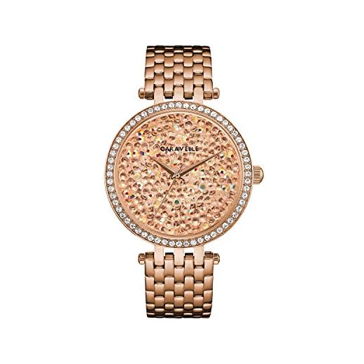 Caravelle by Bulova Modern Quartz Ladies Watch, Stainless Steel Crystal , Rose Gold-Tone (Model: 44L236)