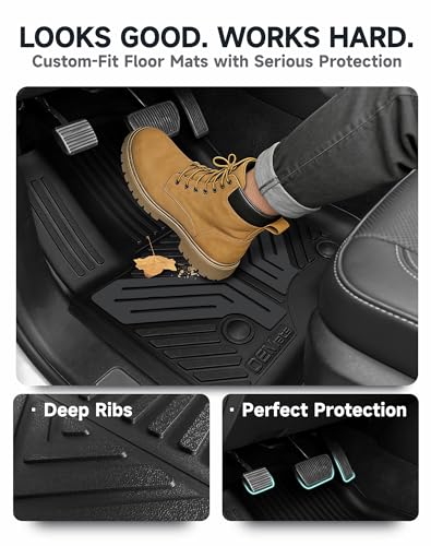 Image of Color TPE Floor Mats 2019-2026 for Chevrolet Silverado /GMC Sierra 1500 & 2500HD /3500HD 2020-2026 | Crew Cab | Without Rear Underseat Storage | All-Weather Floor Liners Full Set, Titan Gray