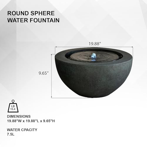 Xbrand 19.8" W Round Bronze Indoor/Outdoor Sphere Water Fountain w/LED Light