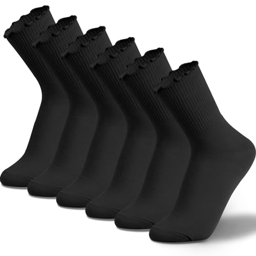 Ruffled Frilly Socks Women - Ankle Curn-Cuff Lettuce Edge Socks，Cute Breathable Casual Scrun Chy Crew Socks