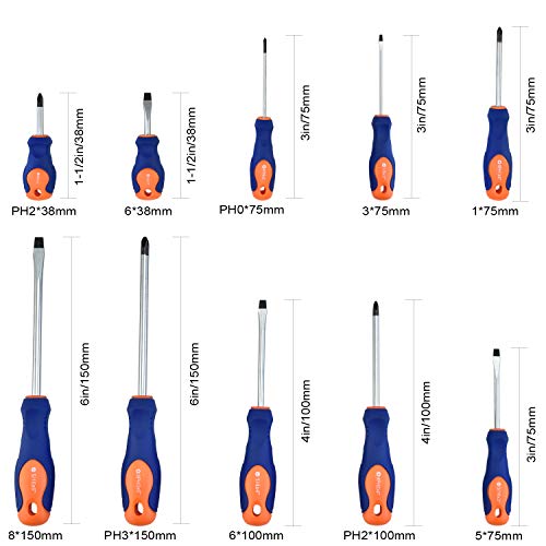 Strong Magnetic Screwdriver Set 10 Pcs,ENEACRO Phillips and Slotted Strenthen Hardness Cr-V Rod,Professional Bi-material Non-slip Cushion Grip,Heavy Duty Torque Repair Hand Tool - Thumbnail 6