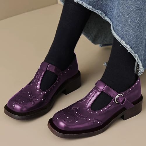 FOWT Women Round Toe Platform Mary Janes Chunky Low Heel Loafer Pumps T-Strap Oxford Fashion Shoes Size 4-16 US2