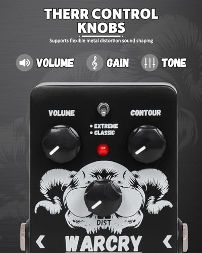 Image of STRICH Metal Distortion Guitar Pedal, WARCRY Distortion 2 Modes Fat, Boost, Normal Classic Crunch 80s Metal /Nu Metal, True Bypass for Electric Guitar, Black and White