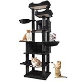 68 Inches Multi-Level Large and Tall Cat Tree Tower for Indoor Cats/Removable Pad/Cat Condo/Sisal Scratching Posts/Hammock/Cat Activity Center/Wide Base Black