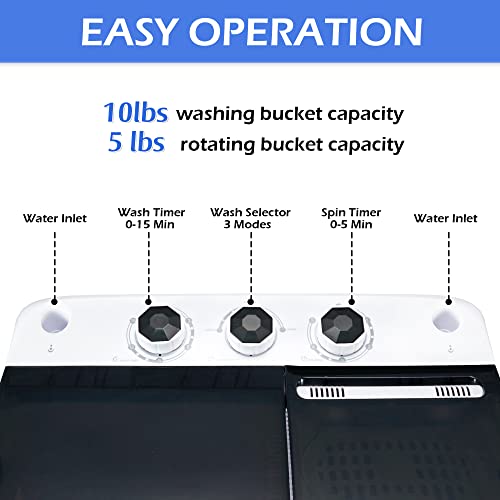 Homguava Portable Washing Machine 15Lbs Capacity Washer And Dryer Combo 2 In 1 Mini Compact Twin Tub Washing Machine Laundry Washer(10Lbs) & Spinner(5Lbs) With Built-In Gravity Drain Pump,Low Noise And Easy Store For Apartment,Dorms,Rv Camping (Black+White) #TOP2