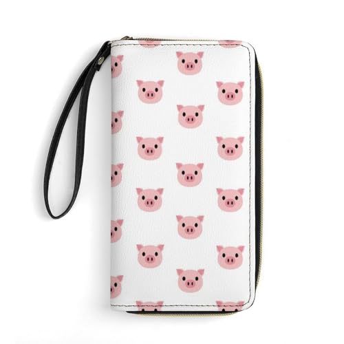Leather Women's Wallet, Large Capacity Card Holder, Multi-layer Pockets, Travel Ready, Funny Pink Pig Face