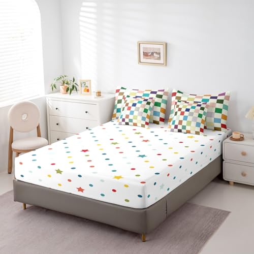 Image of Erosebridal Kids Rainbow Checkered Full Comforter Set with Sheets 7 Piece Colorful Plaid Grids Bedding Set Funky Checkerboard Bed in A Bag for Boys Girls Teen Geometric Gingham Bed Set
