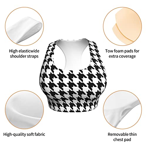 Besbapes Sports Bras For Women Black And White Houndstooth Sports Bra Racerback Sports Bras Workout Bra Running Bra #TOP5