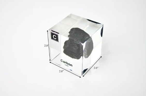 Carbon Element Display, Encased in Lucite Acrylic, 2x2x2 Inches, Authentic Sample, Handmade in The USA by Engineered Labs, for Educational and Display Purposes