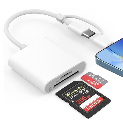 SD Card Reader for iPhone, Memory Card Reader for iPhone, SD Card Adapter for iPhone, Camera Card Reader with SD and TF Card Slots, Plug and Play (2 IN 1)