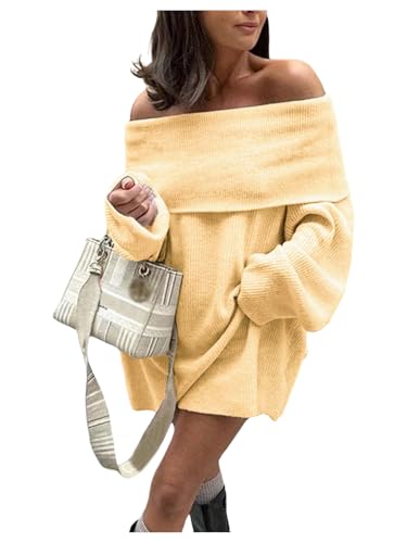 SOLY HUX robe chandail femmes épaules dénudées - jaune pâle