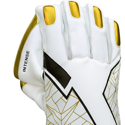 Image of Heega Intense White PU Leather Cricket Wicket Keeping Gloves Suitable for Professional Players | Durable Construction, Superior Grip, High-Density Finger Protection, Ergonomic Design (Youth)