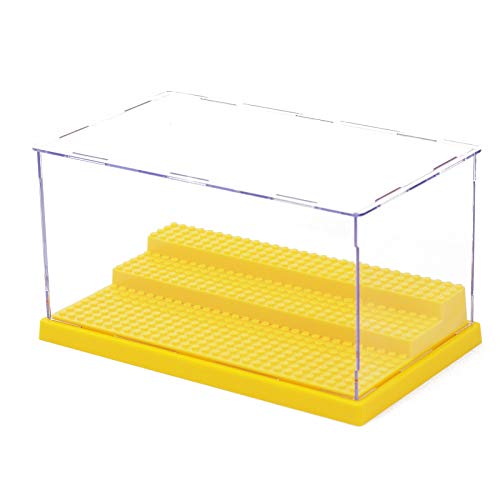 MIMIEYES Caja de exhibición de acrílico,Caja de exhibición de modelo de juguetes,Vitrina a prueba de polvo para minifiguras bloque de ladrillo (amarillo) Cover