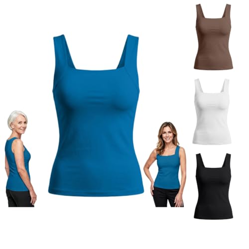 Tank Tops Built in Bra for Old Women Camisole Wide Strap Padded Shelf