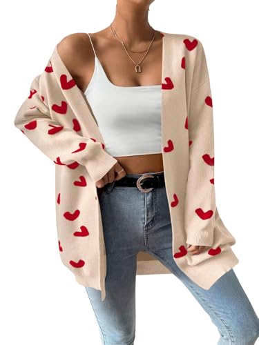 Image of Womens Cute Heart Cardigans Oversized Long Sleeve Open Front Knit Sweaters