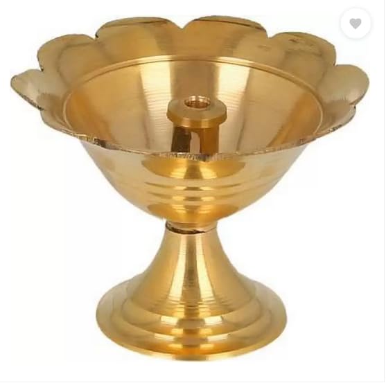 Handmade Flower Design Akhand Solid Brass Indian Oil Lamp Pyali Diya for Puja