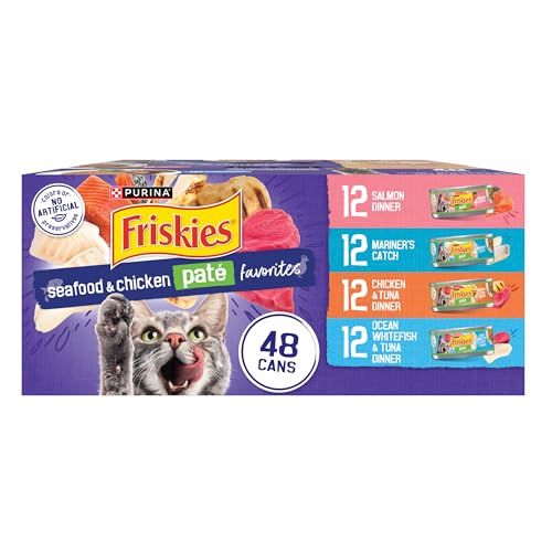 Purina Friskies Pate Wet Cat Food Variety Pack Seafood and Chicken Pate Favorites - 48 ct. Can