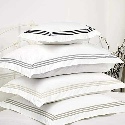 Milano 800 Thread Egyptian Cotton Sateen With Three Row Cord Oxford Edge Pillowcase (Black Cord, Square Oxford 65x65+5cm)