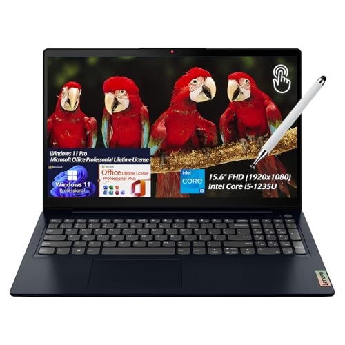 Image of Lenovo IdeaPad 1i Business Laptop, 15.6 inch FHD Touchscreen, Intel Core i5-1235U, 40GB RAM 1TB SSD, HDMI, Webcam, Wi-Fi6, Win11 Pro Office Lifetime License, Abyss Blue, with Stylus Pen, W /GaLiMu
