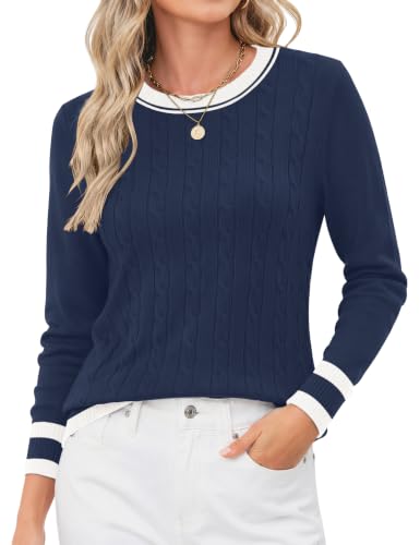 Image of Rapbin Women's Contrast Trim Knit Sweater Long Sleeve Crew Neck Pullover | Color Block Soft Lightweight Regual fit,Business Casual Work,Fashion Versatile Fall Spring Outfits,Winter Layer Clothing