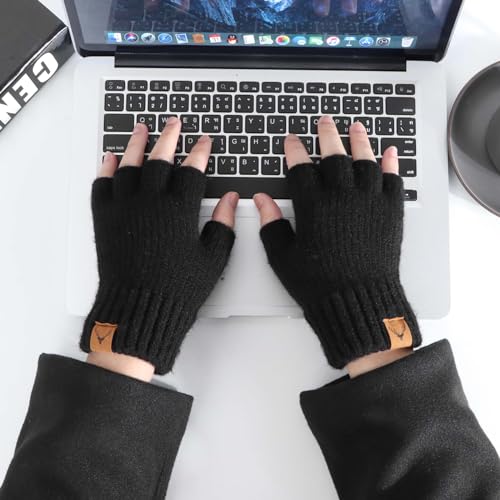 LADES Fingerless Gloves Thermal Winter Gloves Warm Knitted Half Finger Gloves Mittens for Men Women Typing Driving Working