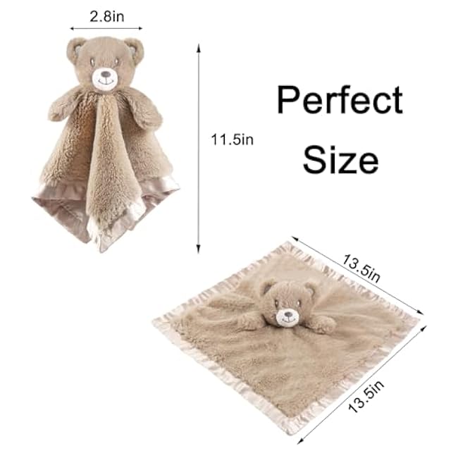 Baby Bear Security Blanket Soft Minky Baby Lovey Animal Plush Blanket Unisex Lovie Gift for Toddler, Boys and Girls, 13.5 Inch (Dark Brown)