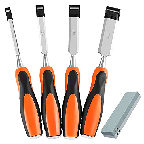 Engraving Wood Chisel Set, 4 Piece Wood Hand Tools With Sharpening Stone For Carving And Carpentry, Professional Chisels With Ergonomic Handle And Protective Cover For Woodworking(Size:4 set) ( 4 se