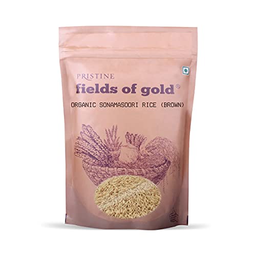 Image of PRISTINE Fields of Gold Organic Sonamasoori Rice (Brown), 1 kg (Pack of 2)
