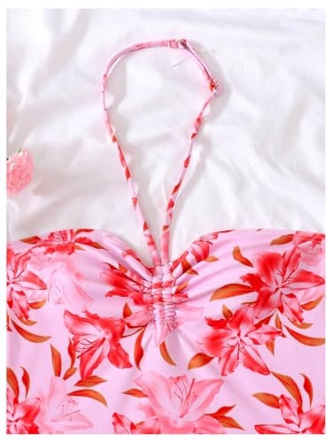 Girl's 2 Piece Floral Swimsuits Halter Ruched High Waisted Summer Vacation Bathing Suits3