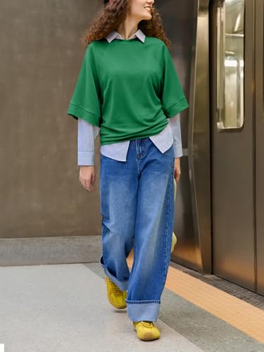 Image of Tankaneo Womens Oversized Half Sleeve T-Shirts Crew Neck Boxy Basic Tees Tops Summer Casual Loose Fit Tunic Shirts