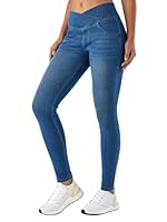LaiEr Women V Crossover Skinny Jeans High Waist Tummy Control Casual Fitness Leggings,Supple Elasticity Casual Denim Pants uitable for Yoga,Fitness,and Leisure,with Side Pockets.(MediumBlue,M)