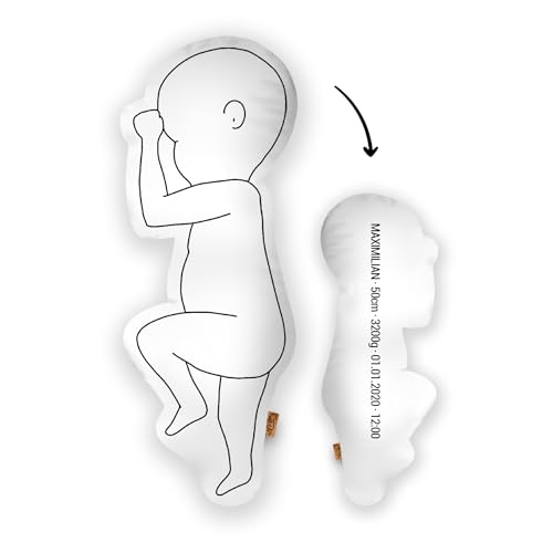 Mein Babykissen Personalisiertes Geburtskissen zur Geburt im 1:1 Maßstab | Mit Namen für Neugeborene | Erinnerungen in Originalgröße Jungen Mädchen (Original, 1:1 Maßstab mit Gewicht, Classy One)