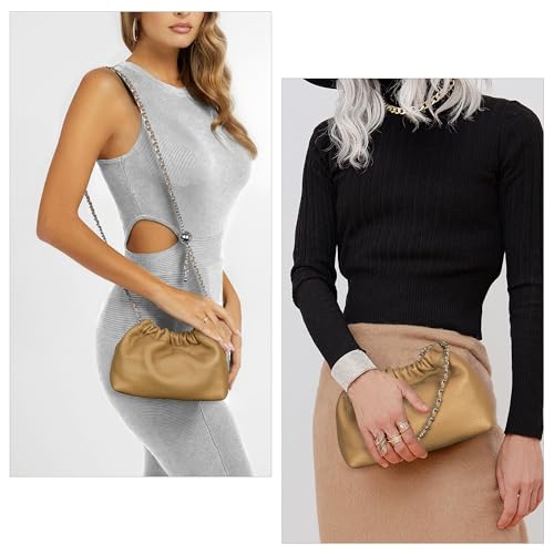 Image of Leather Small Crossbody Bag For Women Trendy. Dumpling Bag Ruched Clutch Purse For Women Evening Bag Cloud Purse Hobo Bag.