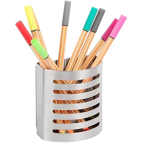 Magnetic Pen and Pencil Holder, Metal Writing Utensil Storage Organizer, Brushed Stainless Steel Pencil Cup for Kitchen, Locker, Home, or Office Cover