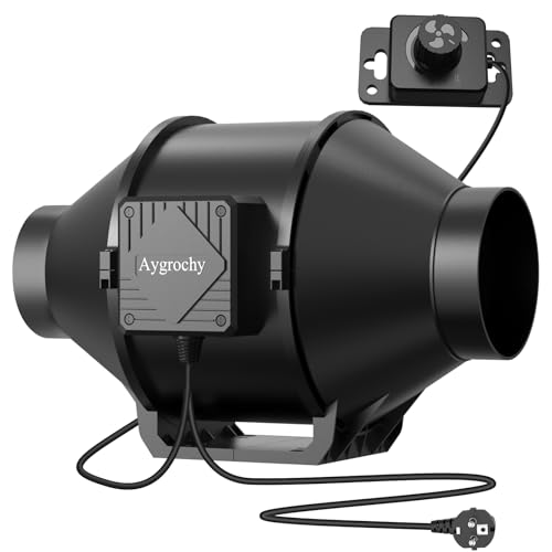 Aygrochy Regelbar Rohrventilator 100mm, Abluftventilator 363 m³/h, EC motor Rohrlüfter mit EU-Stecker,für Keller, Garage, Küche, Badezimmer,Wachstumszelte, Hydrokulturen,Belüftung und Abluftgebläs