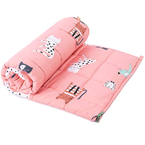 Uttermara Weighted Blanket 5 lbs, Ultra Cozy Minky Fleece and Cotton Sided with Cartoon Patterns, Reversible Heavy Blanket Great for Sleeping, 36x48 inches, Pink Cat Pink Cat 36" x 48" 5lbs