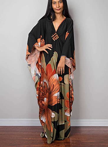 Venasha Womens Caftan Floral Print Kaftan Dress Short Sleeve Swimsuit Cover up Loungewear for Summer3