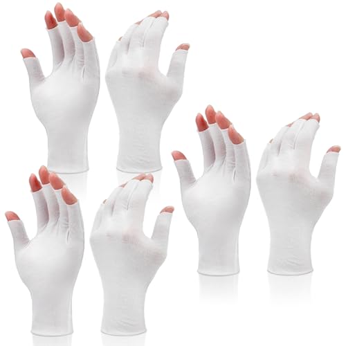 3 pares de guantes de algodón para pantalla táctil, 100% algodón blanco, guantes hidratantes para manos secas, diseño sin dedos para dormir, eccema, tratamiento de spa, hidratación durante la noche,