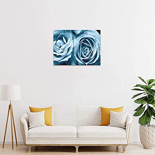 Creative Beautiful Modern Canvas Wall Art - Light Blue Rose Flower Canvas Print 16" X 12" Inch - Stretched And Framed Painting Artwork Home Decor Wall Living Room Office Canvas Art - 100% Woven Cotton Canvas Print #TOP2