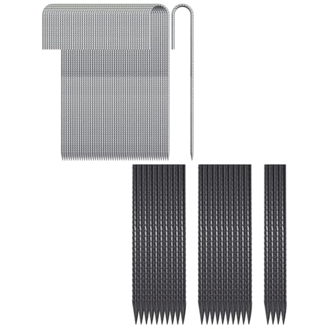 VVOKGO Rebar-Stakes-12-Inch Galvanized Ground Spikes J Hook (50pcs) and 16 Inches Straight Rebar Stakes (24pcs) Cover