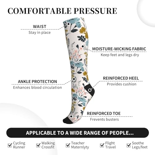Floral Pattern Socks For Women & Men Support Circulation For Nurse, Travel, Flight3