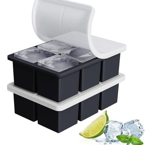 Image of Ice Cube Molds with Lid,Big Silicone Ice Cube Tray for Whiskey,2Inch Square Ice Cube Tray,Easy-Release Ice Mold,Giant Ice Cubes for Bourbon Cocktail (3, Black)