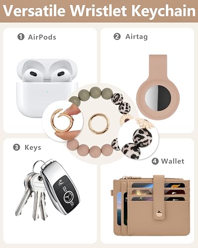 Image of Wristlet Wallet for Women, Keychain Wallet with AirTag Holder | 9 card slots,ID window & zipper pocket,RFID,beaded wrist strap and compact design for travel,shopping and daily carry.
