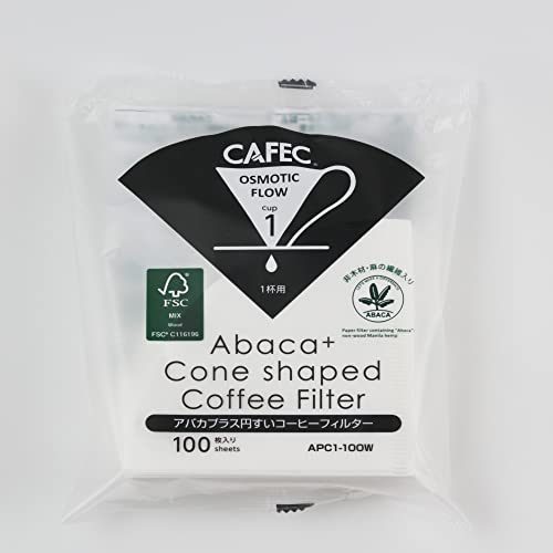 CAFEC Abaca+ 100-Pack Cone-shaped V60 01 : 1 to 2 Cup Disposable Pour-Over Drip Coffee Paper Filter made of Eco-Friendly Refined Virgin Pulp for Better Tasting Brewing Pour Over Dripper APC1-100W