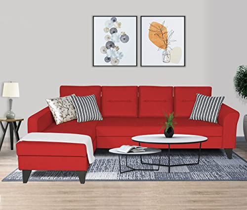 Image of Adorn India Wood Maddox Tufted L Shape 5 Seater Sofa Set LHS (Red) (3 Year Warranty)
