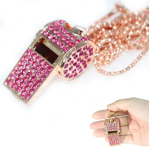 Silbato de metal con cristales rosa y cadena miniatura 4