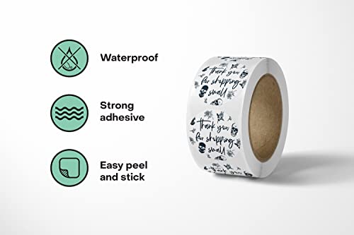 Thank You Stickers Small Business (500 Count) Cute Thanks For Supporting Shopping Packaging Labels – 1.5” Round Waterproof Sticker Roll Small Business Supplies By Package Mint [Skull Rose] #TOP2