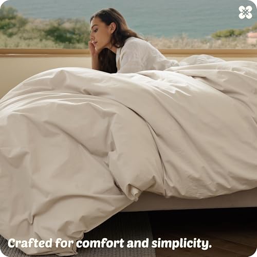 Bedsure Cotton Duvet Cover Full - Luxury Slub Weave 100% Cotton Duvet Cover with a Linen Like Textured, Easy Change Durable Bedding, Ivory, 80" x 90"